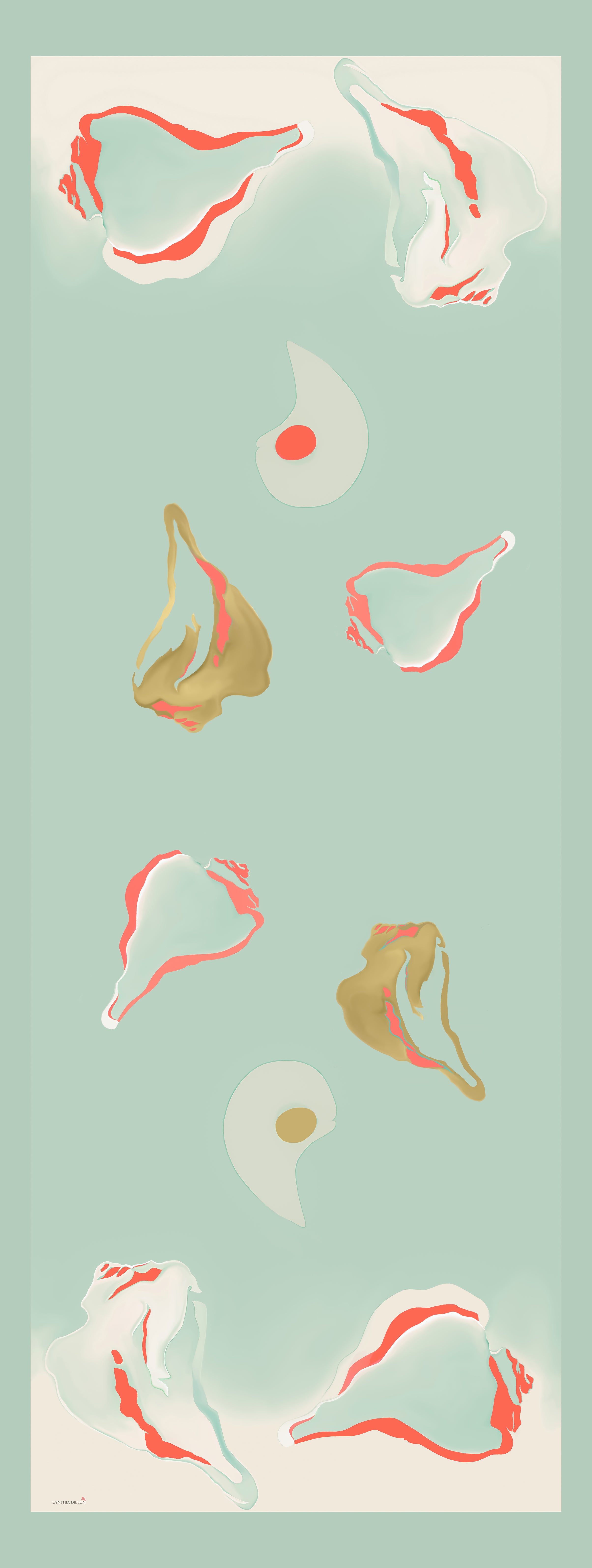 Shawl - Silk - Silver Shells Coral