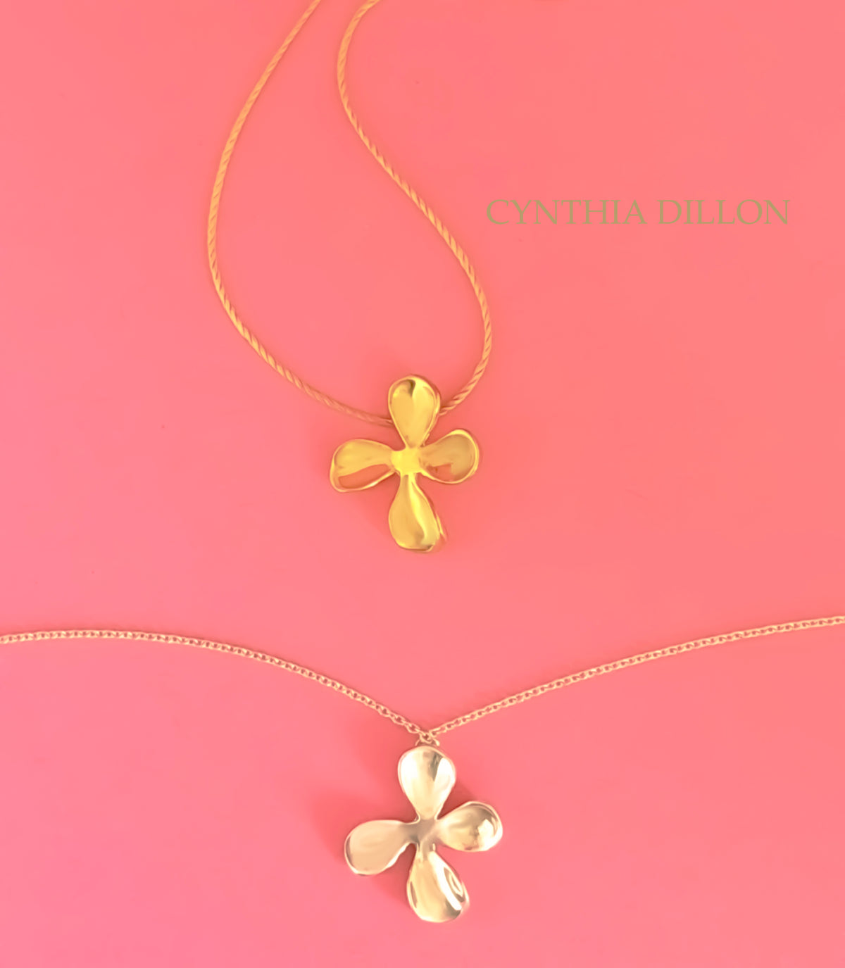 Pendant -  Sculpted "Flower - 4 Petals" Sculpted in S/S w. 16" Chain.