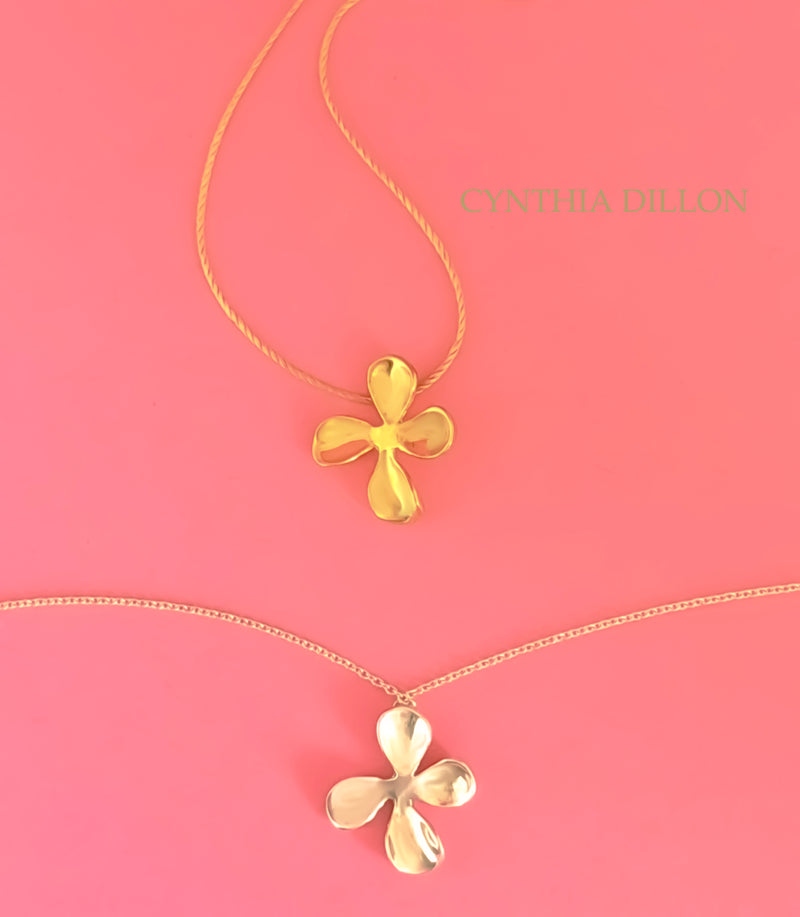 Pendant -  Sculpted "Flower - 4 Petals" Sculpted in S/S w. 16" Chain.