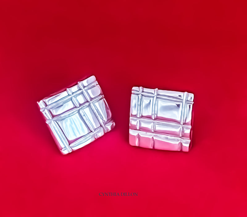 Earrings - Sculpted "Mondrian" Squares in Sterling Silver