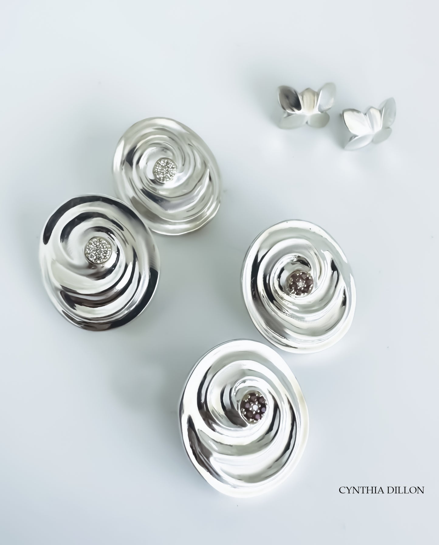 Earrings - Sculpted  "Swirls with Pave Diamonds" or "Rubies Pave"  in Sterling Silver