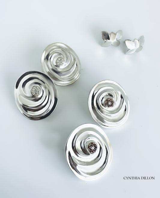 Earrings - Sculpted  "Swirls with Pave Diamonds" or "Rubies Pave"  in Sterling Silver