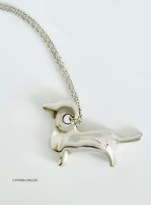 Pendant - Sculpted "Tillie" Dachshund dog in Sterling Silver