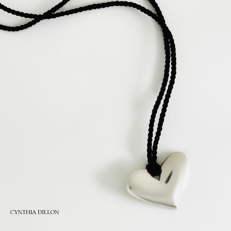 Pendant -Large  "Heart" in Sterling Silver with Cord