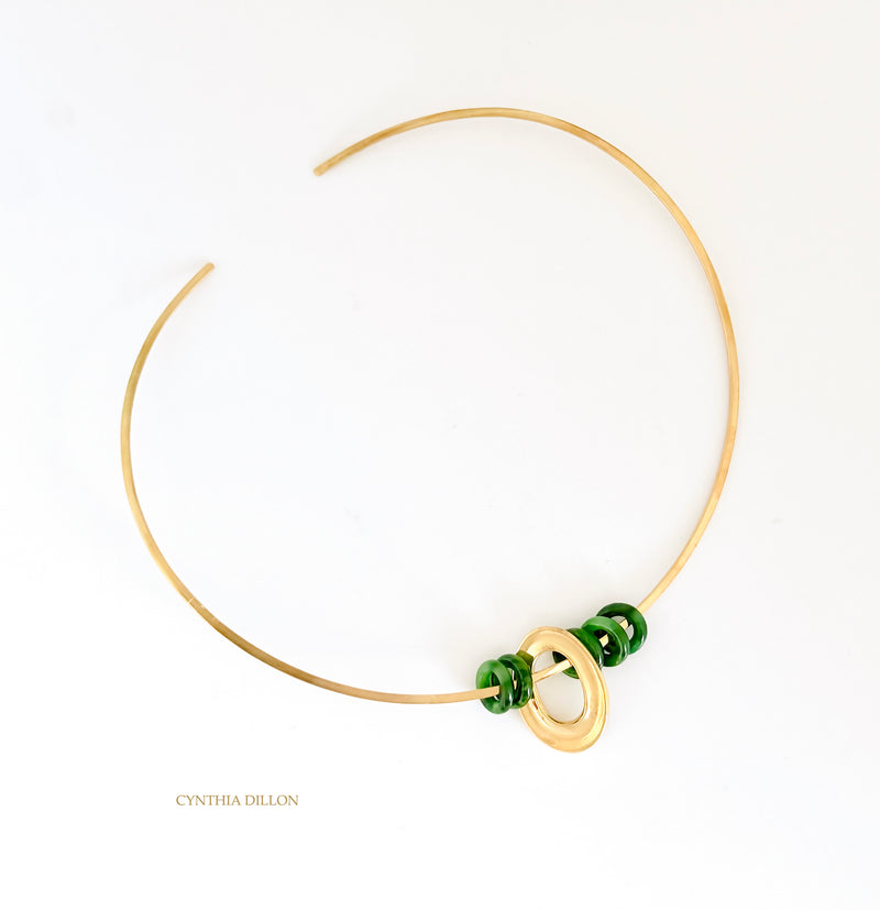 Necklace ~  Choker with Oval Pendant in 18 KT Gold/ vermeil