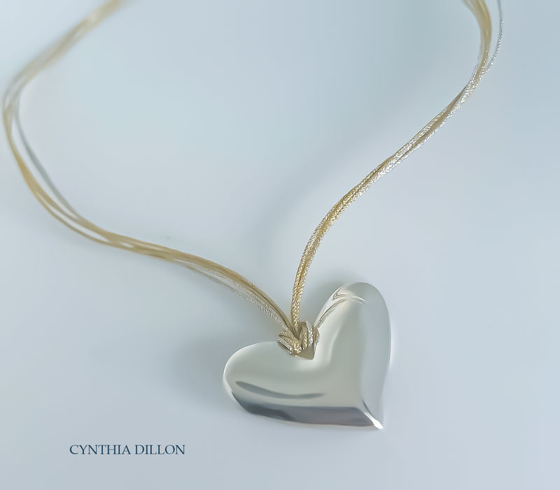 Pendant -Large  "Heart" in Sterling Silver with Cord