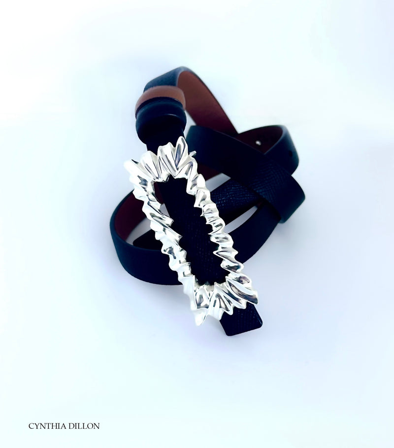 Buckles ~ Sculpted "Lava" Belt Buckle with Reversible Leather  Belt