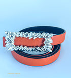 Buckles ~ Sculpted "Lava" Belt Buckle with Reversible Leather  Belt