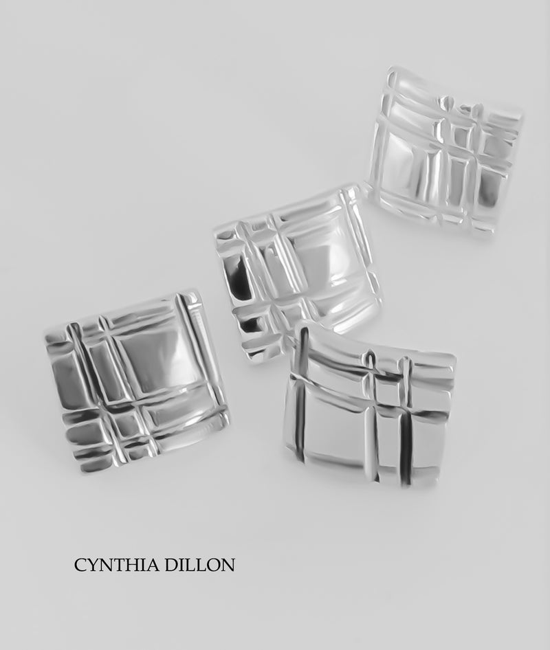 Earrings - Sculpted "Mondrian" Squares in Sterling Silver