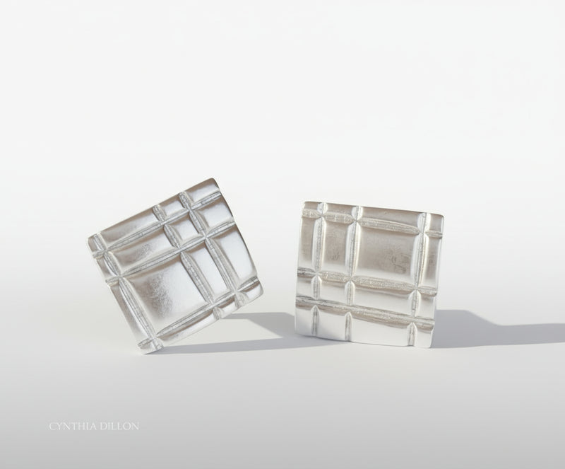 Earrings - Sculpted "Mondrian" Squares in Sterling Silver