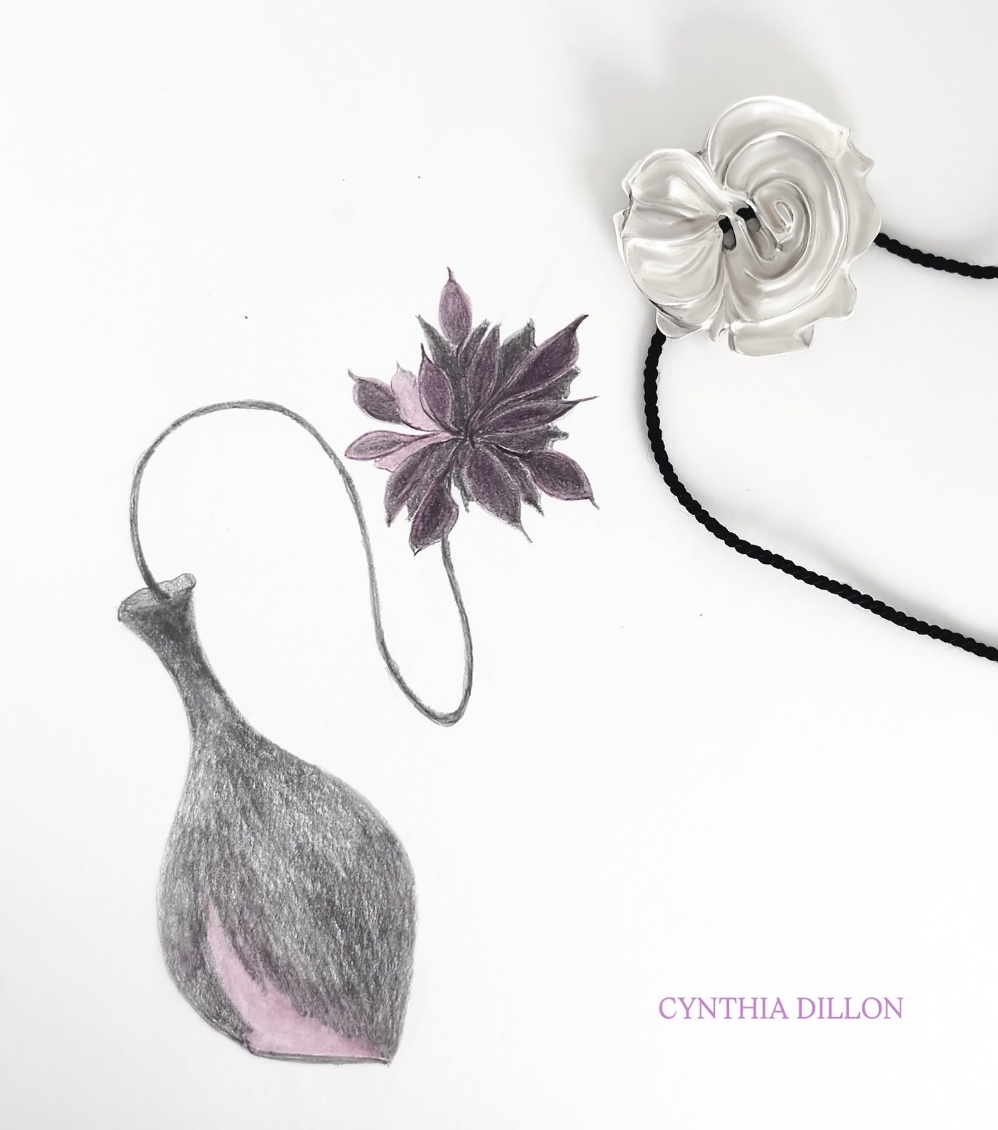 Necklace/Choker- Sculpted "Rose" in Sterling Silver.