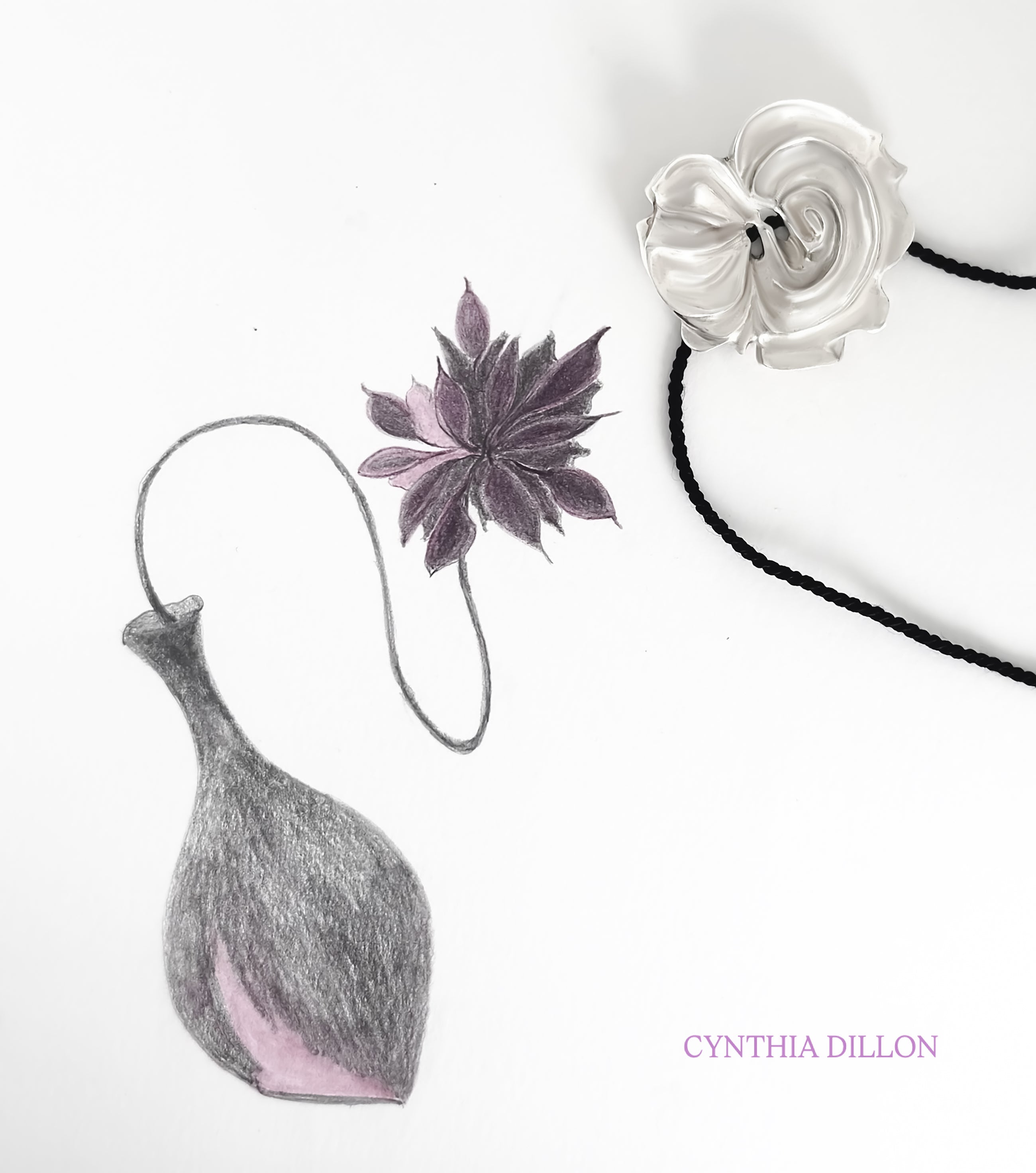 Necklace/Choker- Sculpted "Rose" in Sterling Silver.