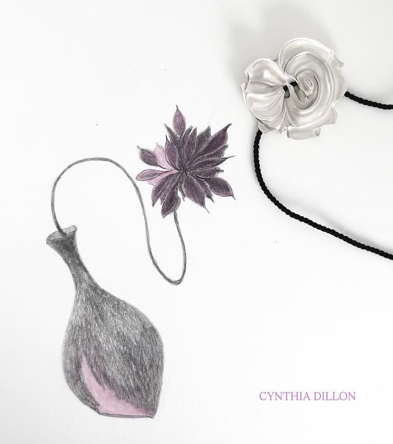 Necklace/Choker- Sculpted "Rose" in Sterling Silver.