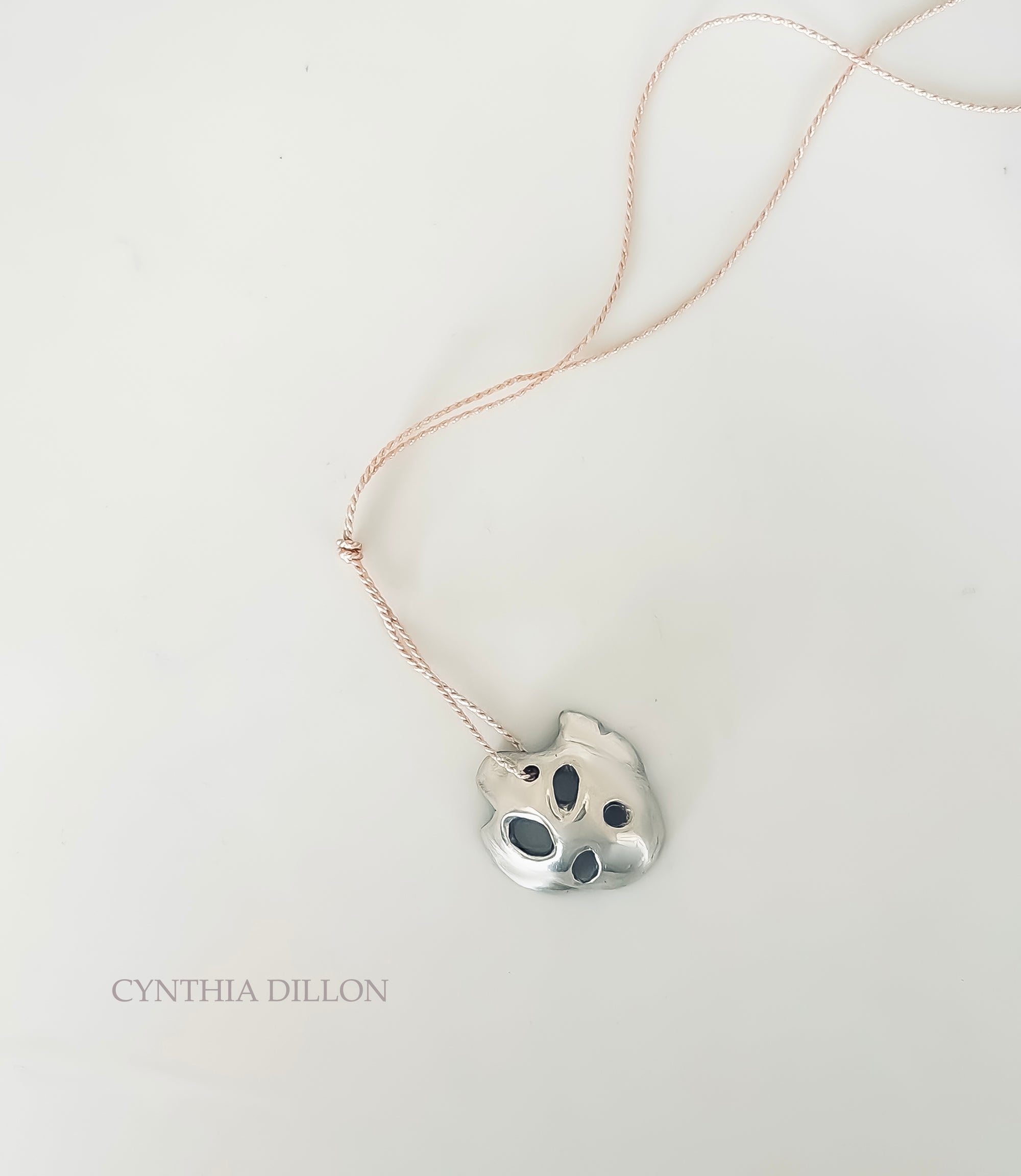 Pendant ~ Sculpted  "Turtle" in Sterling Silver with Silk Cord (small)