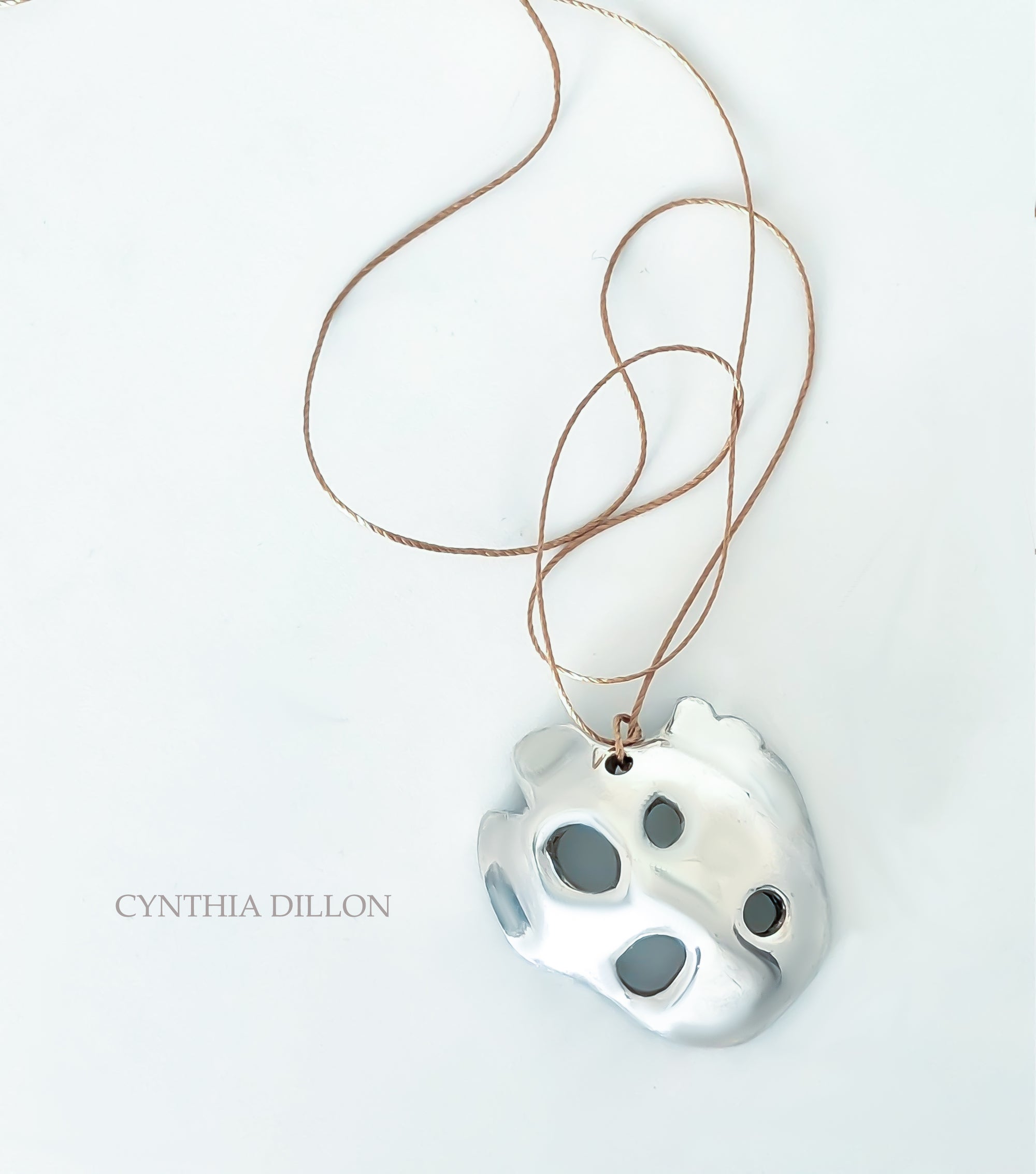 Pendant ~ Sculpted "Turtle" in Sterling Silver with silk cord (Large)