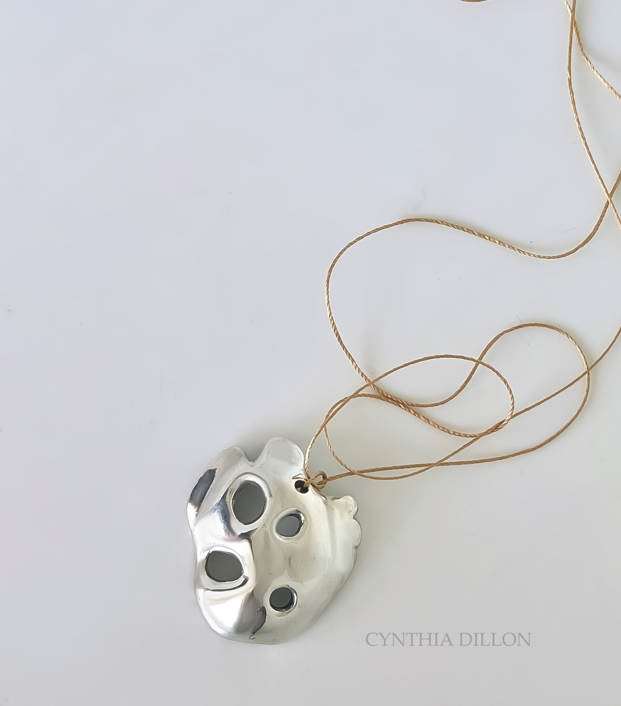 Pendant ~ Sculpted "Turtle" in Sterling Silver with silk cord (Large)