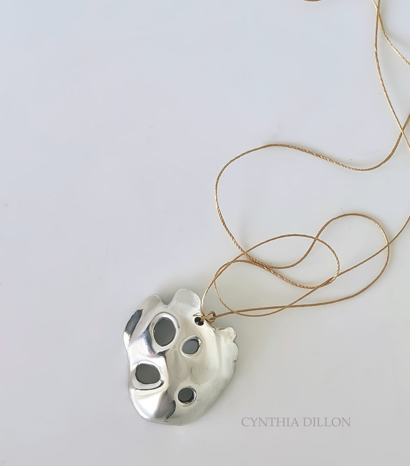 Pendant ~ Sculpted "Turtle" in Sterling Silver with silk cord (Large)