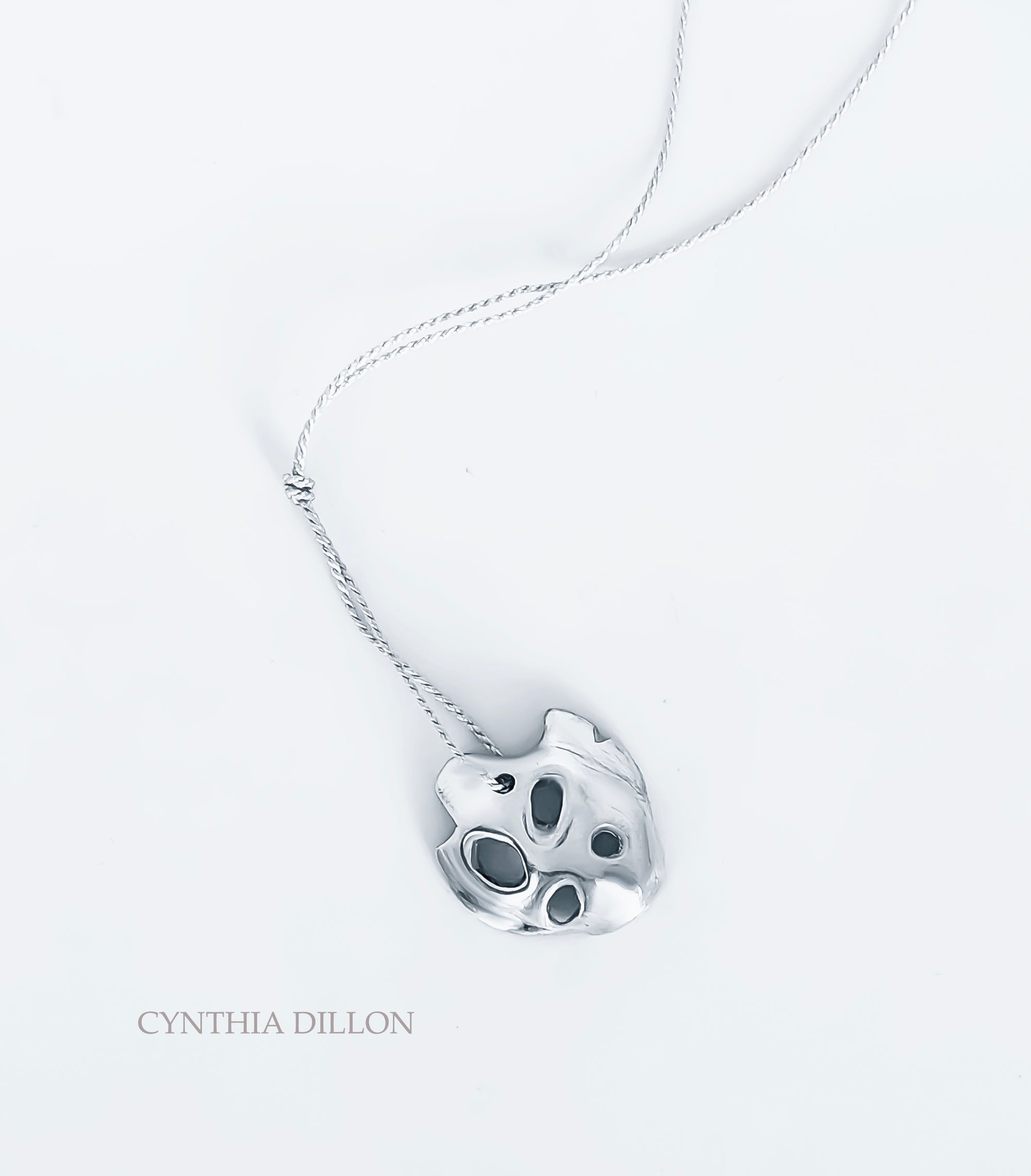 Pendant ~ Sculpted  "Turtle" in Sterling Silver with Silk Cord (small)