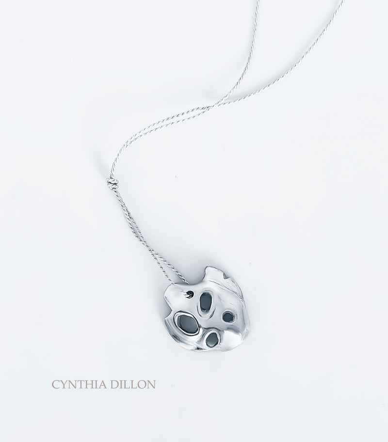 Pendant ~ Sculpted  "Turtle" in Sterling Silver with Silk Cord (small)