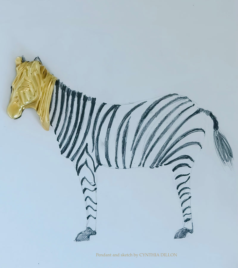 Pendant - Sculpted "Zebra" in S/S w. Cord