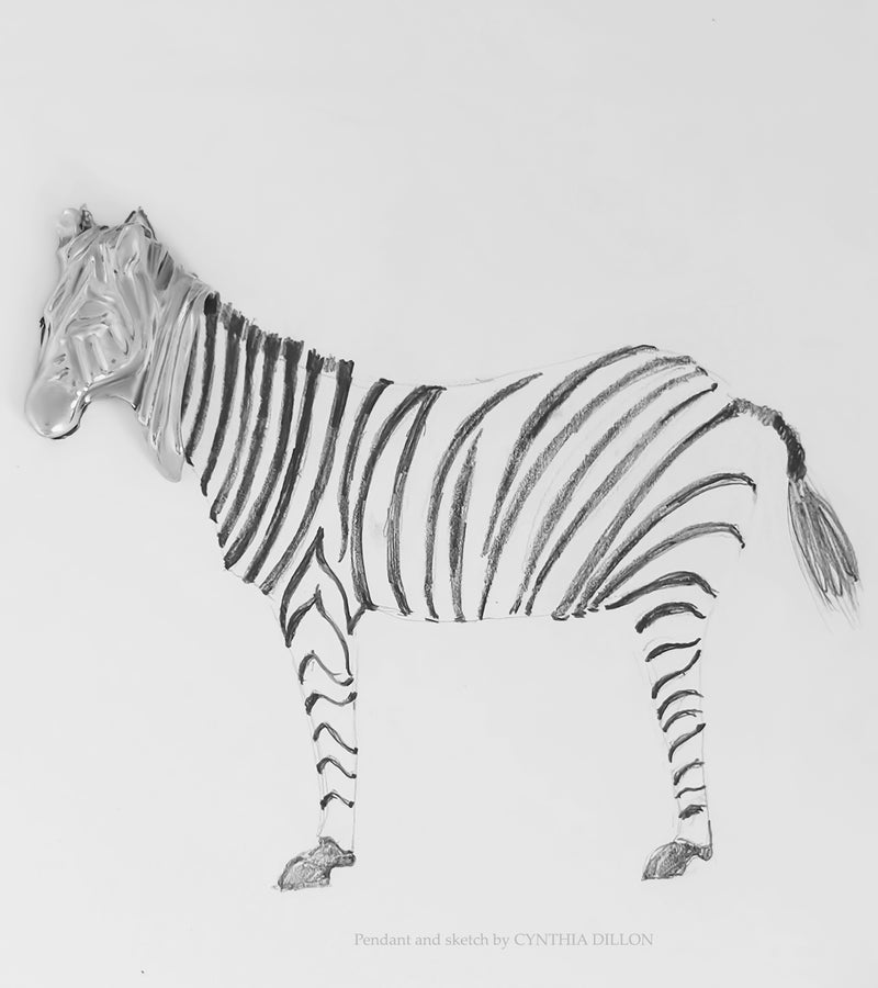 Pendant - Sculpted "Zebra" in S/S w. Cord
