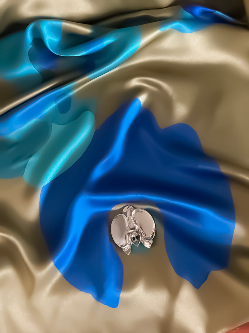 Shawl - Silk - Blue Orchids on Gold