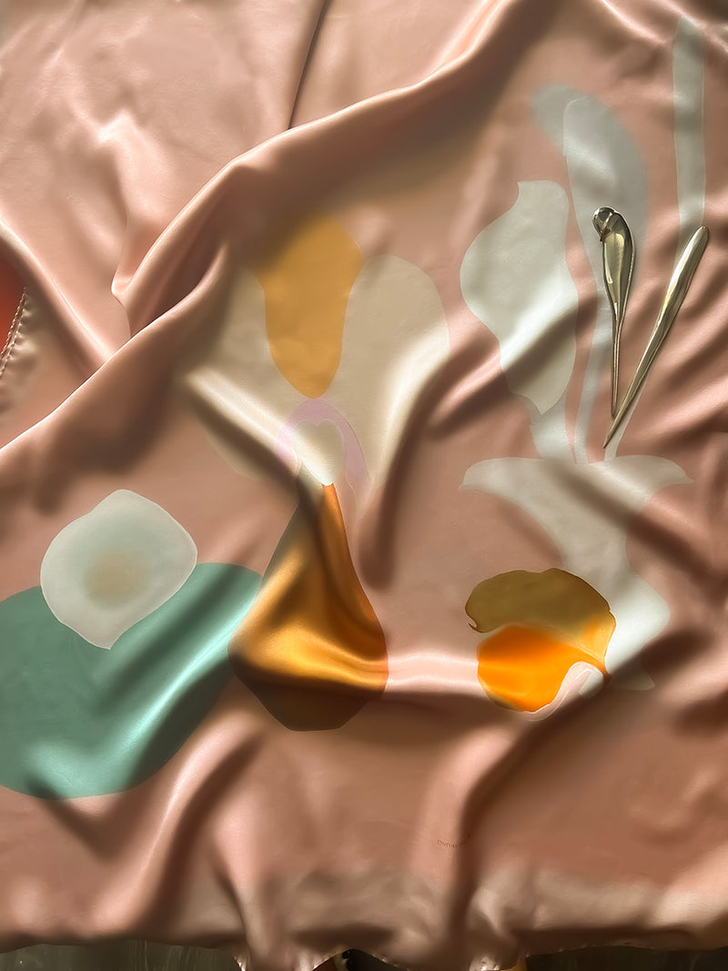 Shawl- Silk - Orchid in Bronze Vase  - Pink