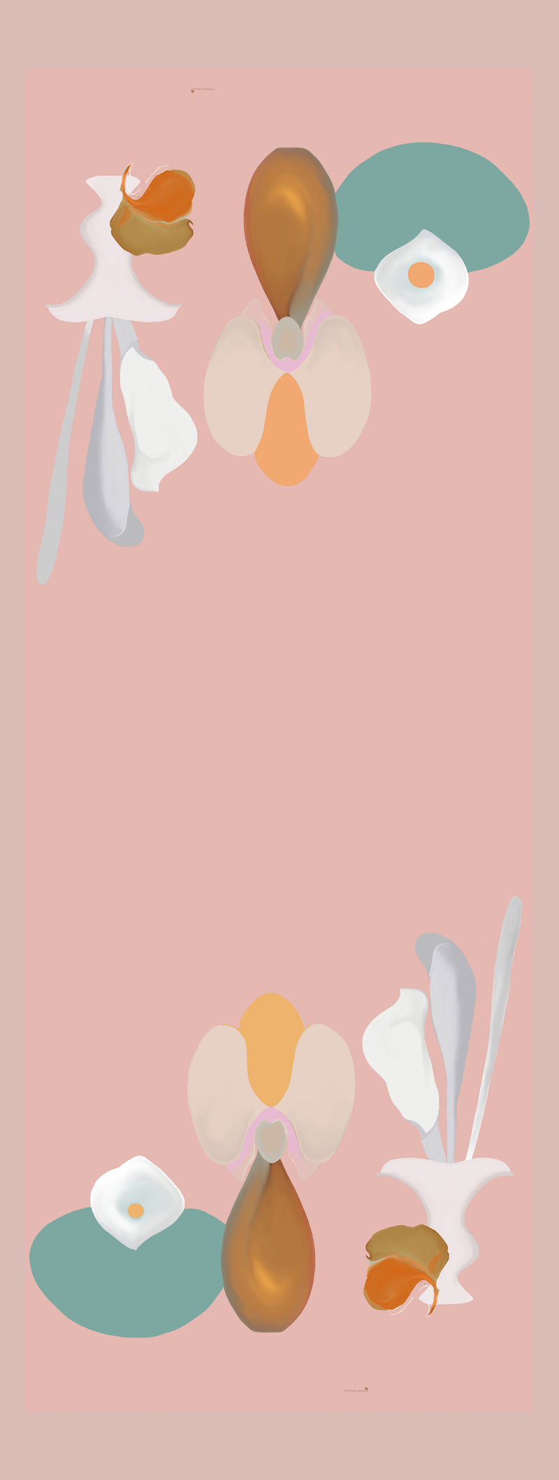 Shawl- Silk - Orchid in Bronze Vase  - Pink