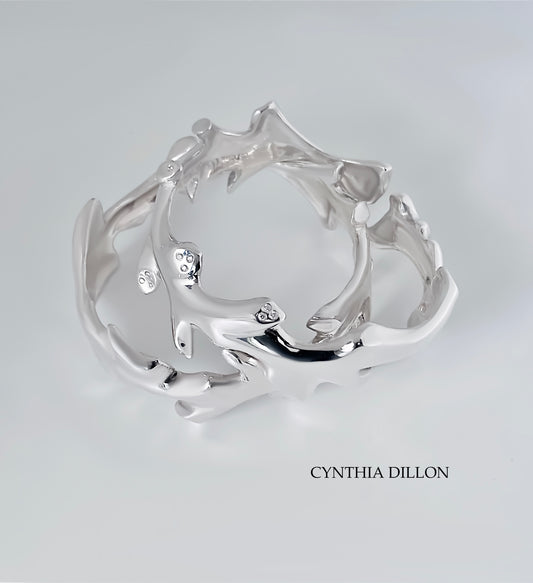 Bracelet - Sculpted "Twig" w. Diamonds in Sterling Silver