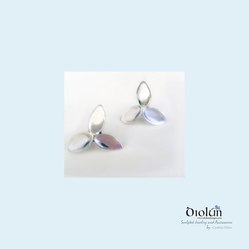 Earrings ~ Sculpted "Three Petals Flower" in Sterling Silver - DiolunDesigns