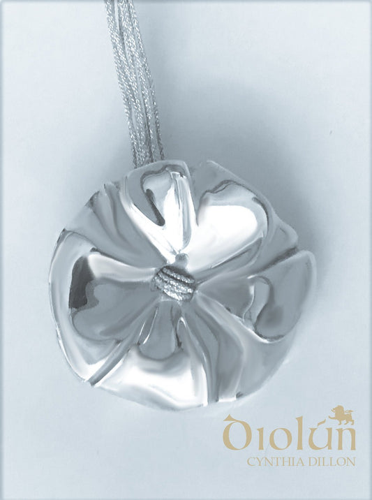 Pendant - Sculpted  "Flower" in S/S on a16"  Cord - DiolunDesigns