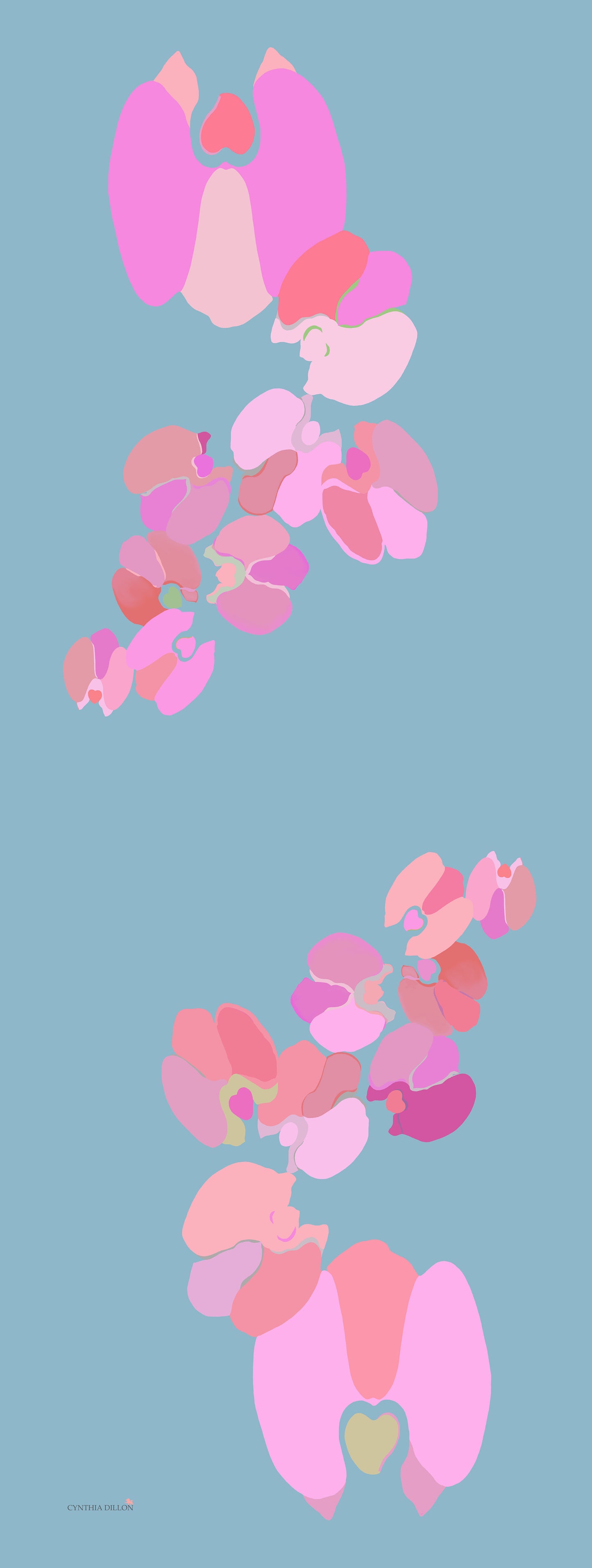 Shawl - Silk - Pink Orchids on Blue