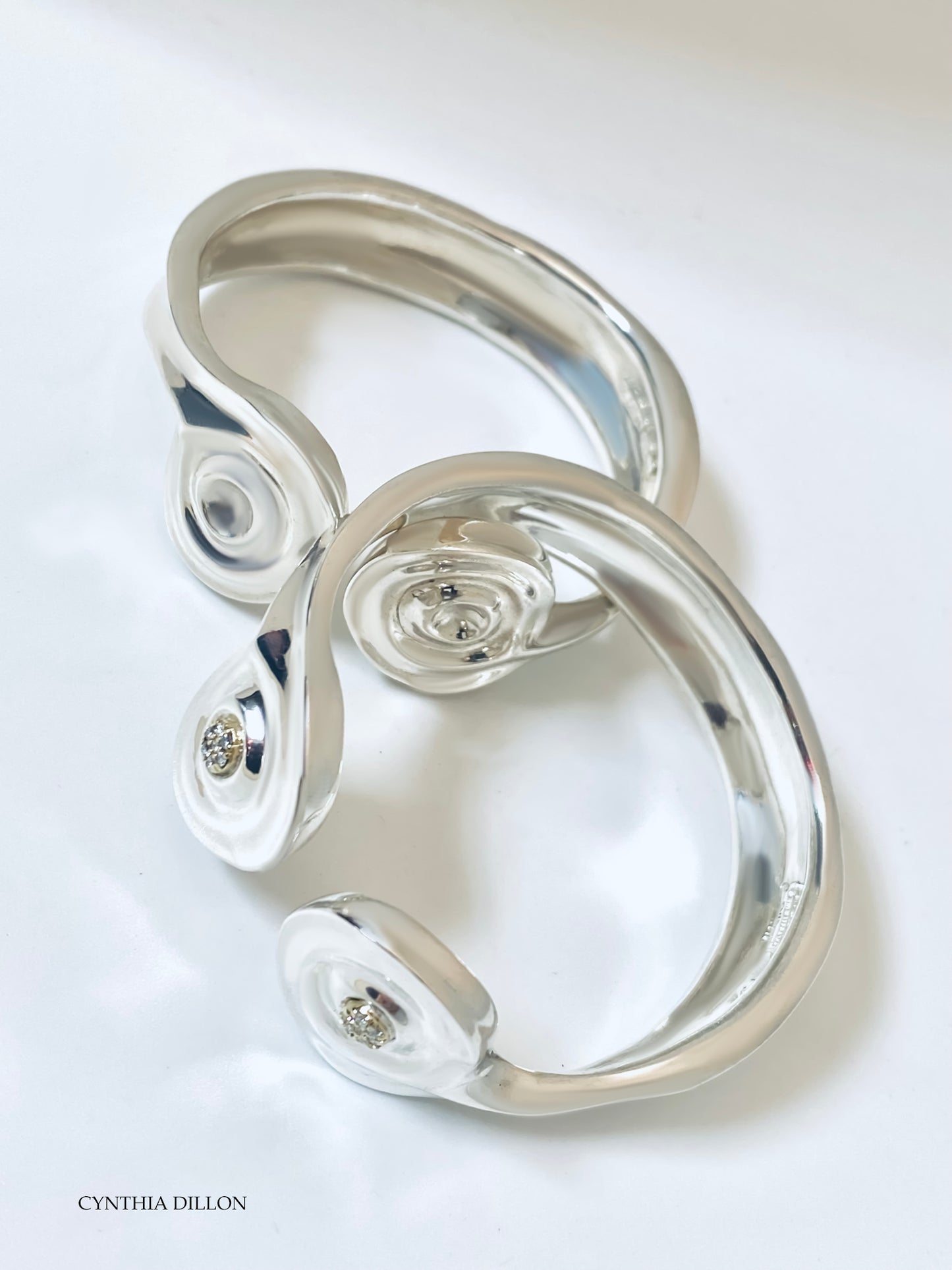 Bracelet - Sculpted "Swirls" in Sterling Silver w. Diamond Accents