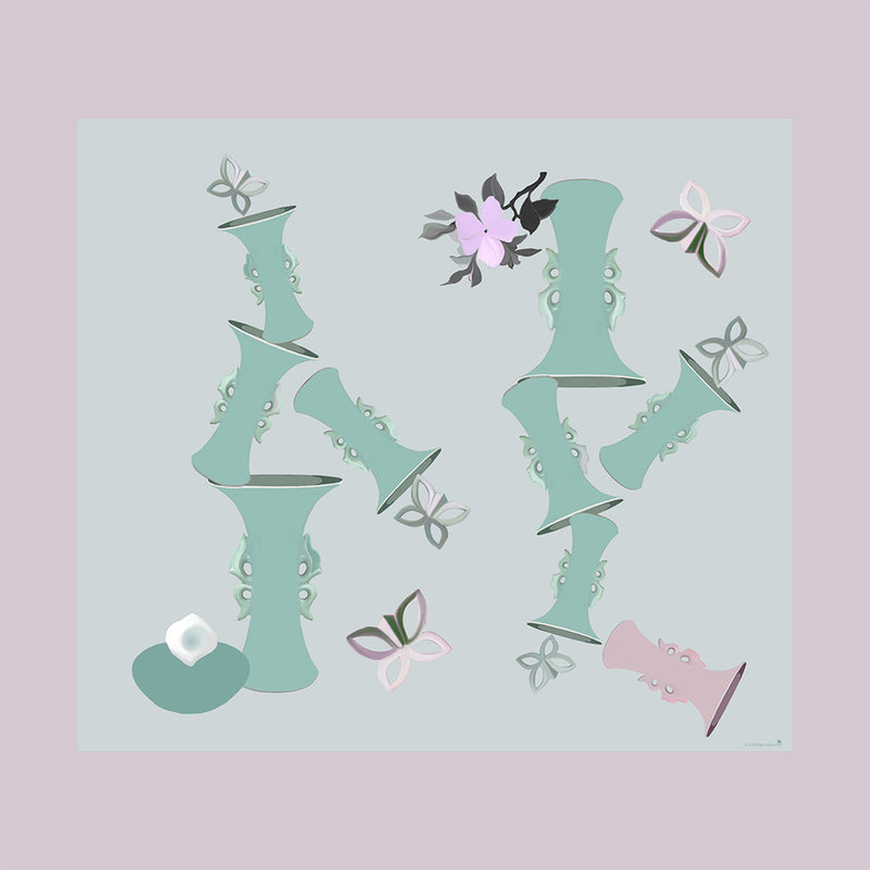 Shawls ~ "Vases and Butterfly" Silk Shawl - DiolunDesigns