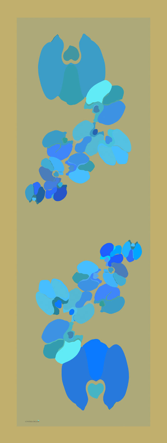 Shawl - Silk - Blue Orchids on Gold