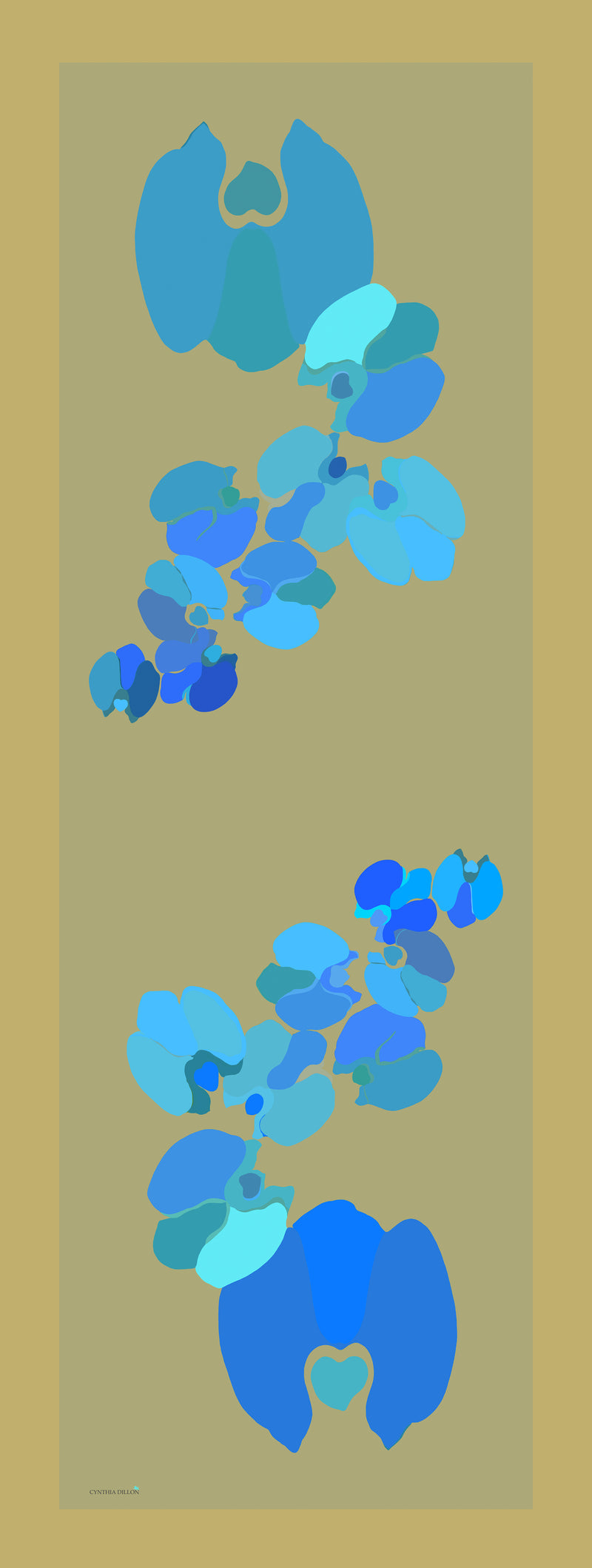 Shawl - Silk - Blue Orchids on Gold
