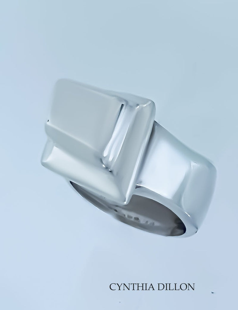 Rings ~ Sculpted "Emerald Cut" in Sterling Silver