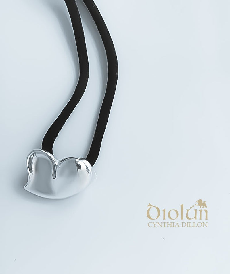 Pendant - Sculpted "Heart" in S/S w. Black Cord - DiolunDesigns