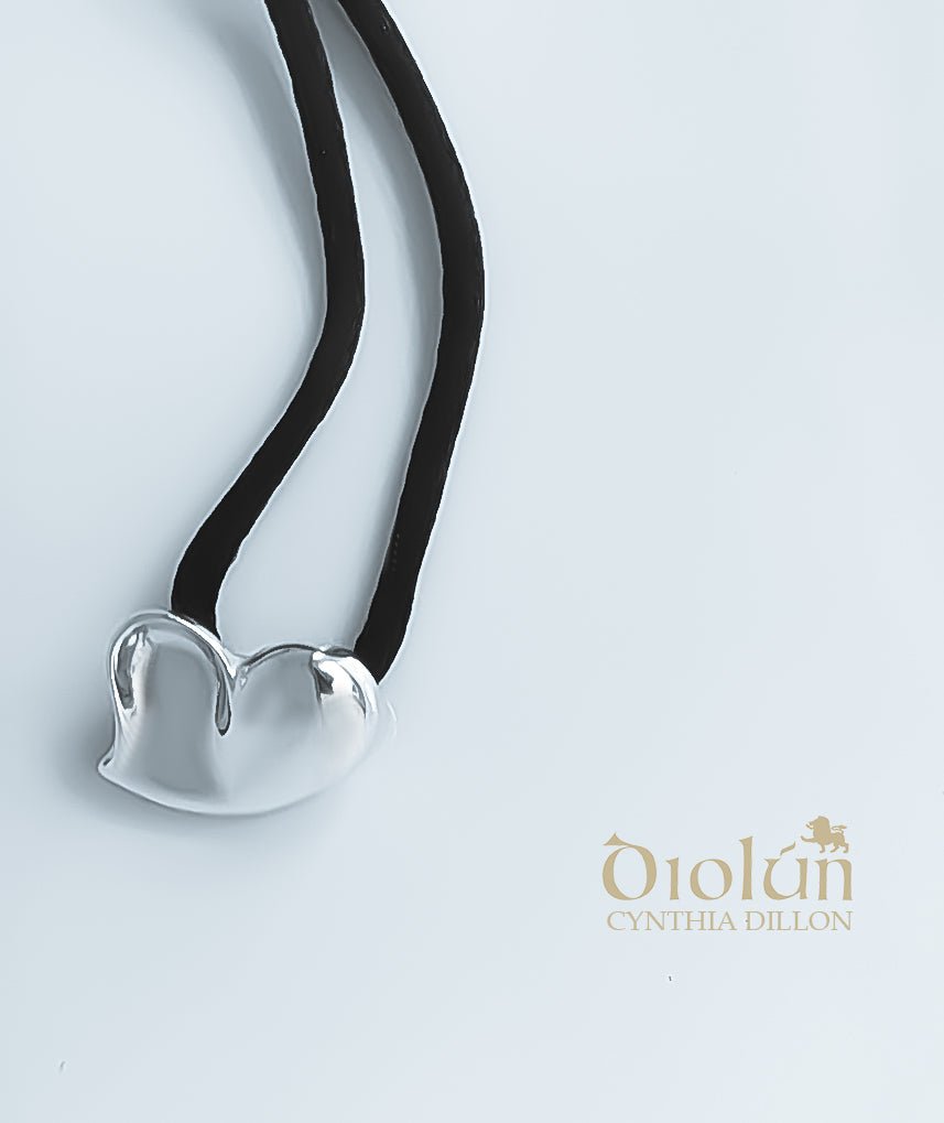 Pendant - Sculpted "Heart" in S/S w. Black Cord - DiolunDesigns