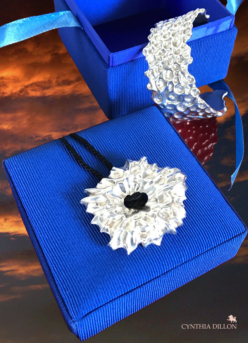 Pendant - Sculpted "Dahlia"   in Sterling Silver - DiolunDesigns