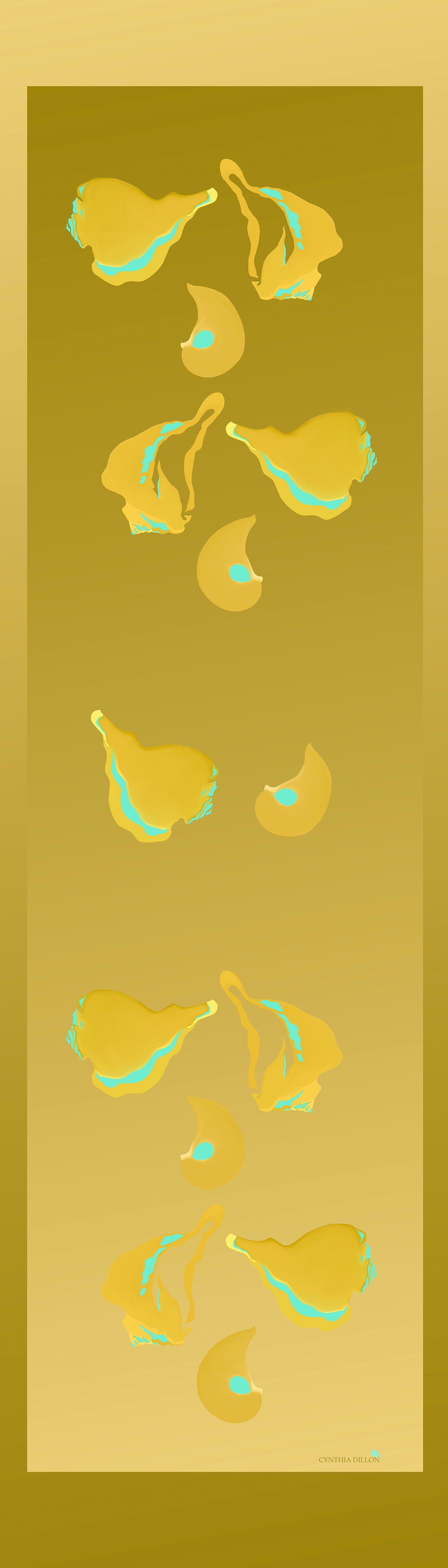 Shawl - Silk - Gold Shells Turquoise - DiolunDesigns