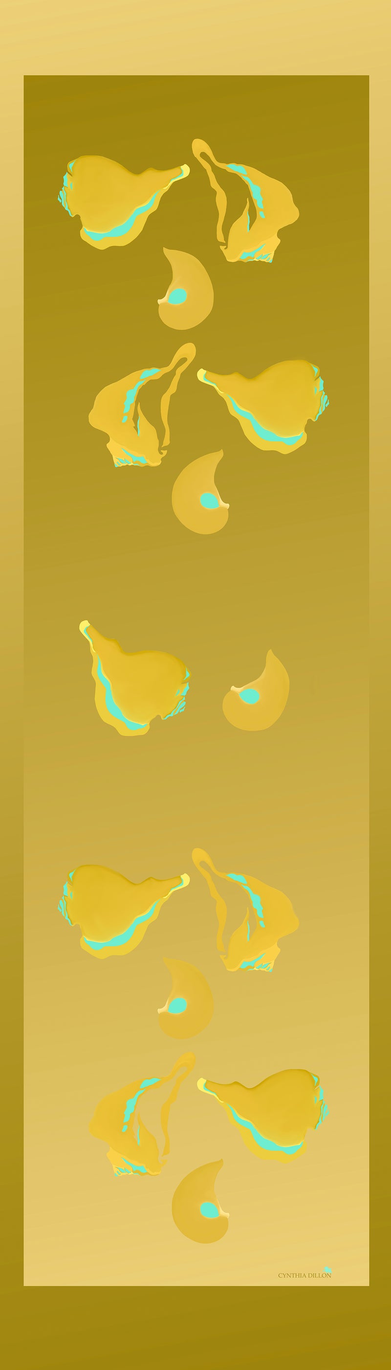 Shawl - Silk - Gold   Shells Turquoise - DiolunDesigns