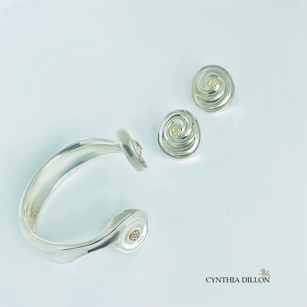 Bracelet - Sculpted "Swirls" in Sterling Silver w. Diamond Accents - DiolunDesigns