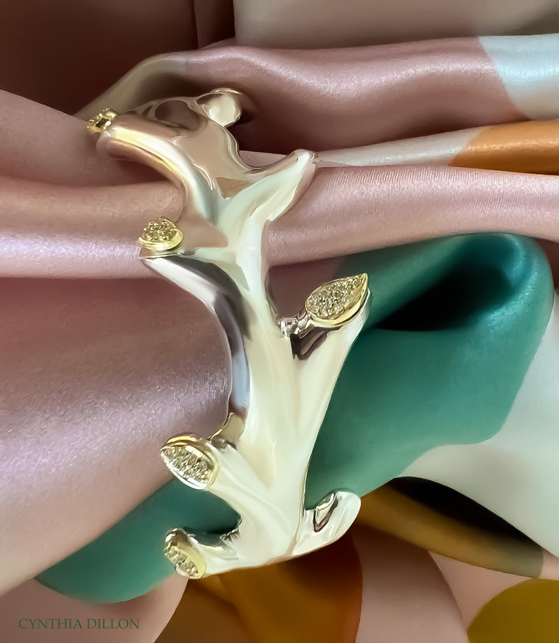 Bracelet - Sculpted "Twig" with Pave Diamonds, in Sterling Silver